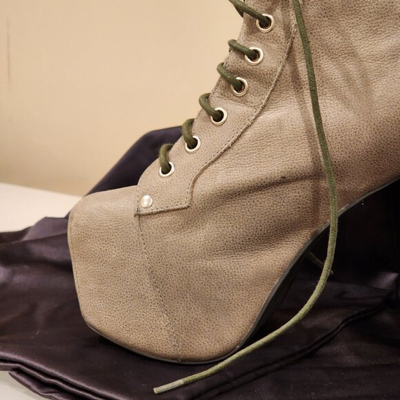 Excellent US8.5Jeffrey Campbell Platform LaceUp Boot LITA Greenish Khaki - Picture 4 of 13
